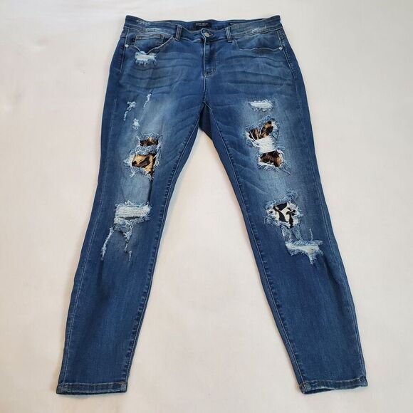 Judy Blue Denim - Judy Blue Jeans Womens 18W Leopard Print Patches Skinny Fit Distressed JB8265MD